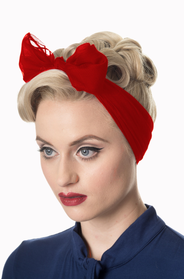 Grosses Retro Chiffon-Kopf-Halstuch, Gradiation, Schwarz,Rot, Weiß