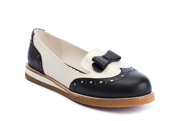 Halbschuh Cecilia mit Schleife, Schwarz-Weiß