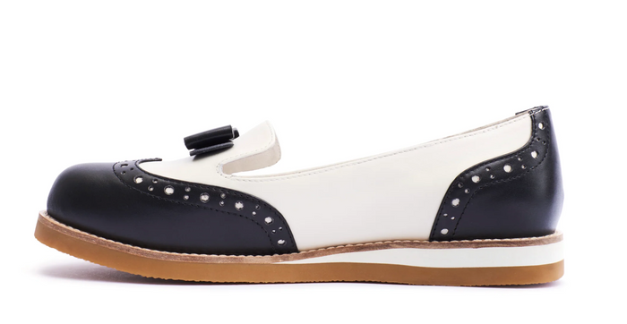 Halbschuh Cecilia mit Schleife, Schwarz-Weiß