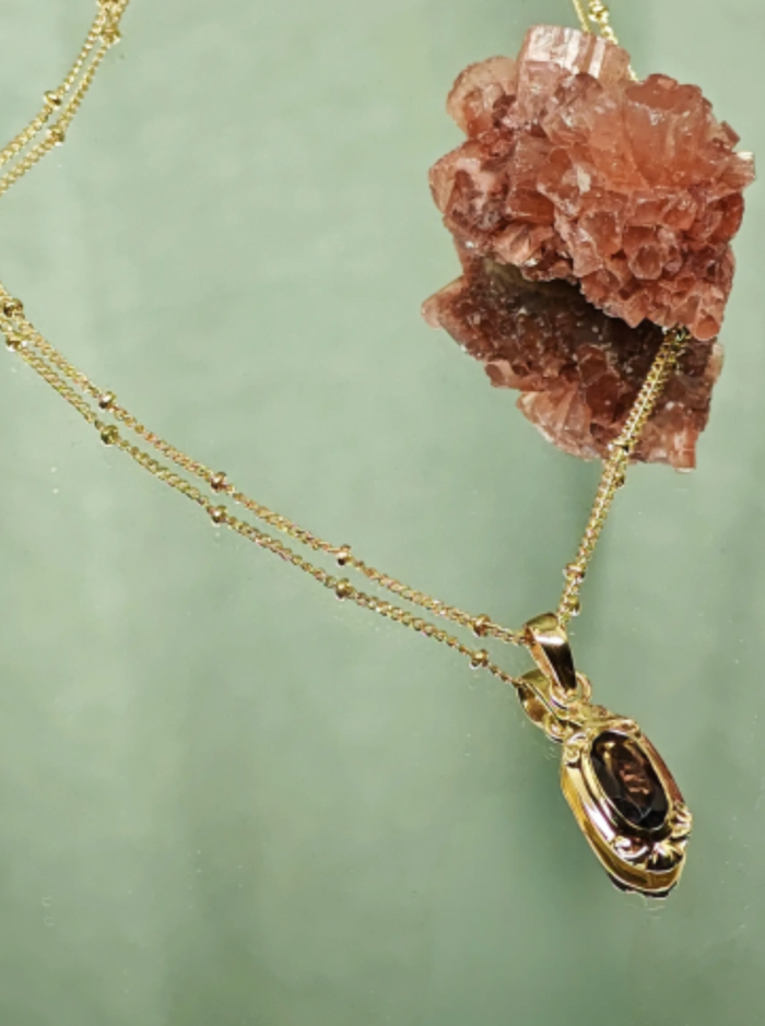 Halskette, The Antique Necklace Smokey Quartz, Vergoldet