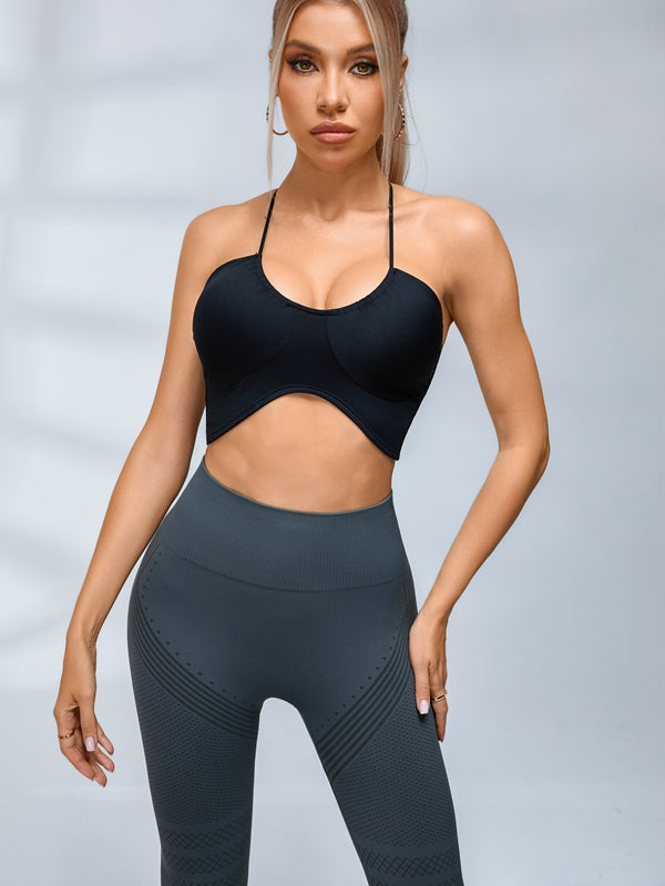 Halter Folds Pleated Backless Sports Bras