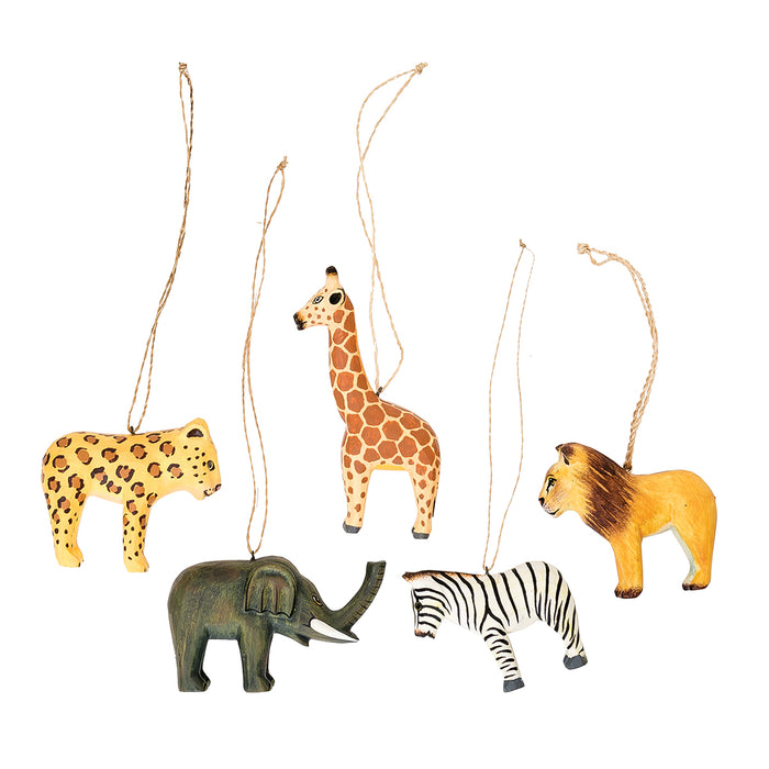 A set of Handmade Zoo Animals ornaments.