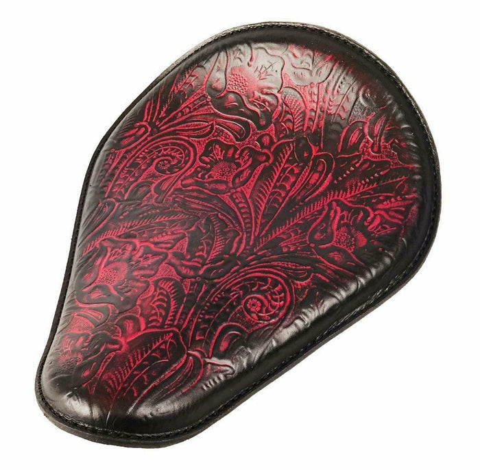 Harley Sportster Honda Yamaha Bolt Seat 11x14 Antique Red Tooled Leather Chopper - Mother Road Customs