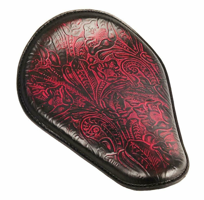 Harley Sportster Honda Yamaha Bolt Seat 11x14 Antique Red Tooled Leather Chopper - Mother Road Customs