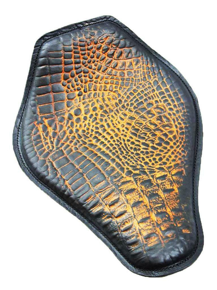 Harley Sportster Spring Seat Chopper Bobber 11x14 AntBrn Gator Snub Nose Leather - Mother Road Customs