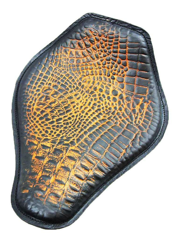 Harley Sportster Spring Seat Chopper Bobber 11x14 AntBrn Gator Snub Nose Leather - Mother Road Customs