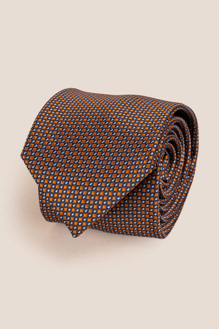 Harry Copper/Navy tie with geometric pattern, ideal for weddings, festive parties, and special occasions.