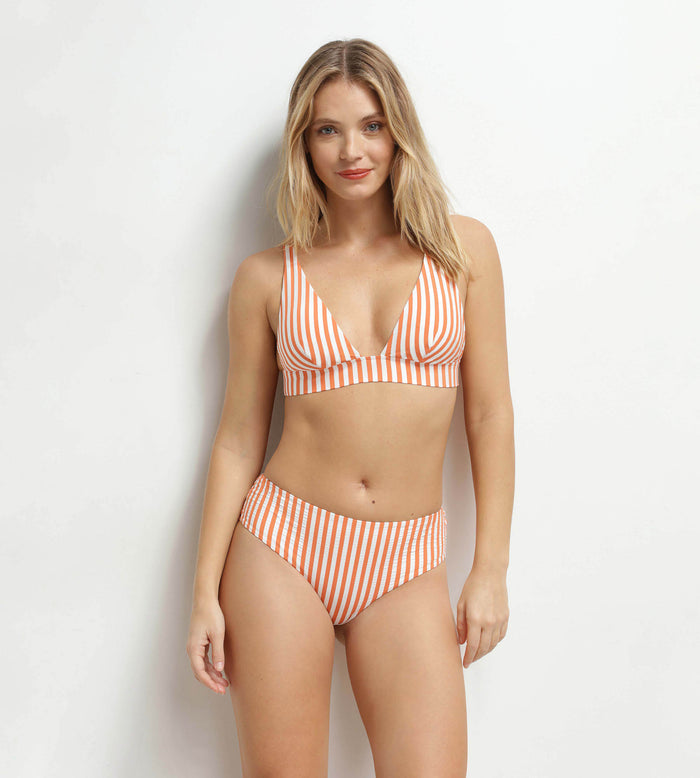 Haut de maillot de bain femme triangle à rayures Écru Orange Dim Swimwear