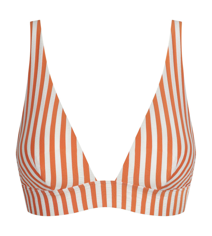 Haut de maillot de bain femme triangle à rayures Écru Orange Dim Swimwear