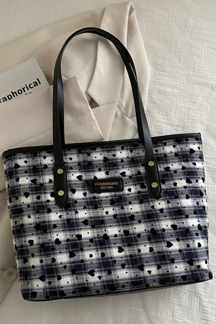 Heart Plaid PU Leather Strap Tote Bag for Stylish Women