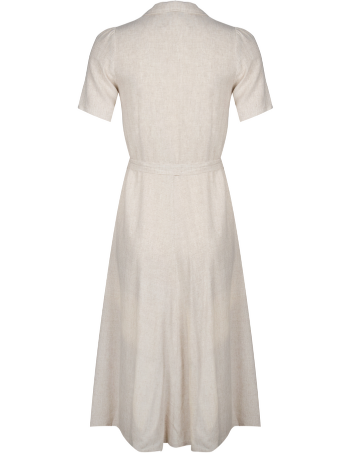 Hemdblusenkleid 40's ,Revers Dress Midi ,Linen-Natur