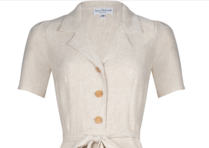 Hemdblusenkleid 40's ,Revers Dress Midi ,Linen-Natur