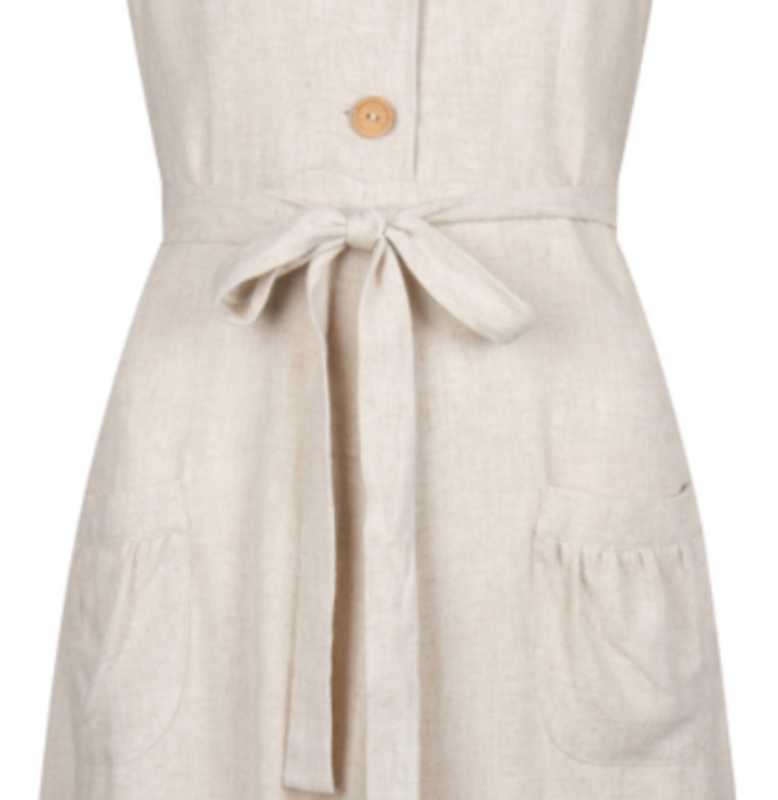Hemdblusenkleid 40's ,Revers Dress Midi ,Linen-Natur