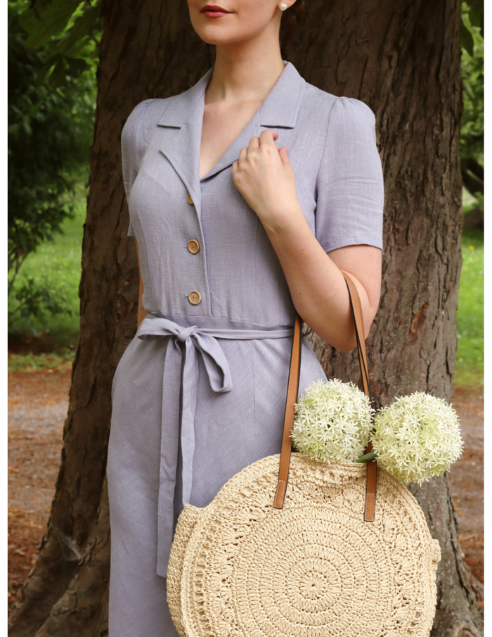 Hemdblusenkleid 40's,Revers Dress Straight Linen, Lavendel