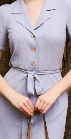 Hemdblusenkleid 40's,Revers Dress Straight Linen, Lavendel