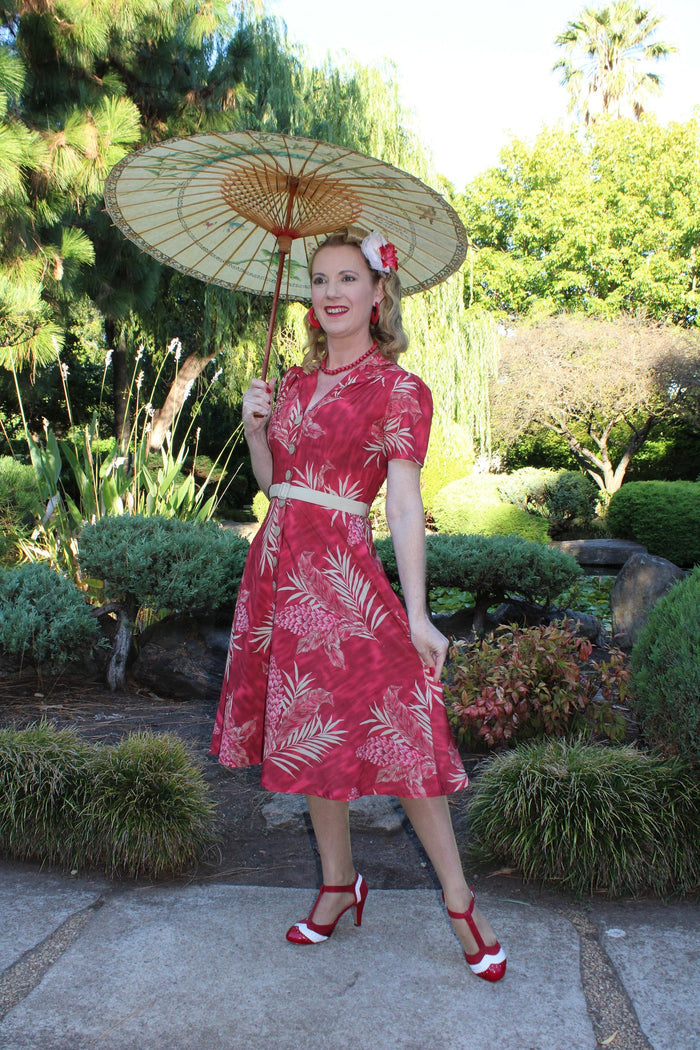 Hemdblusenkleid Charlene Ruby 40's, Palm, Rot