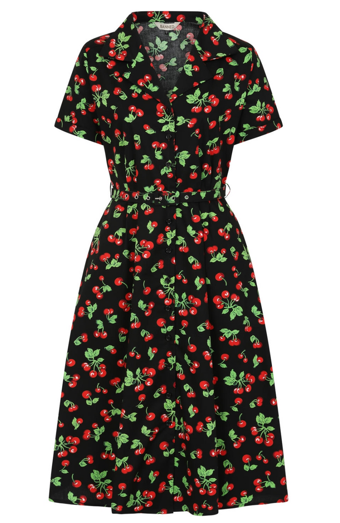 Hemdblusenkleid Darla Cherries 40's, Schwarz