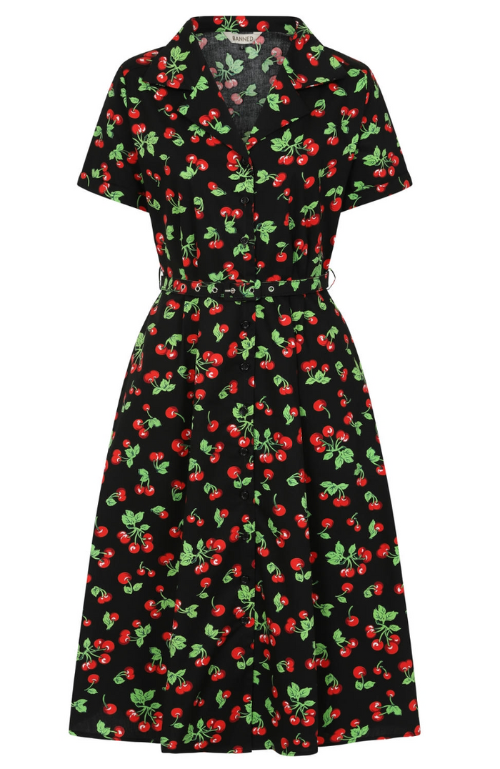 Hemdblusenkleid Darla Cherries 40's, Schwarz