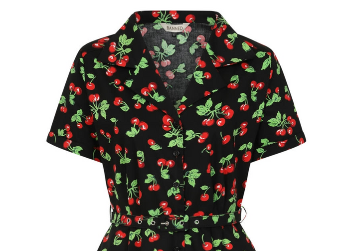 Hemdblusenkleid Darla Cherries 40's, Schwarz
