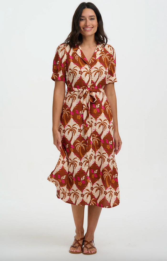 Hemdblusenkleid  Penelope Palm Waves Tile, Creme , Plus Size