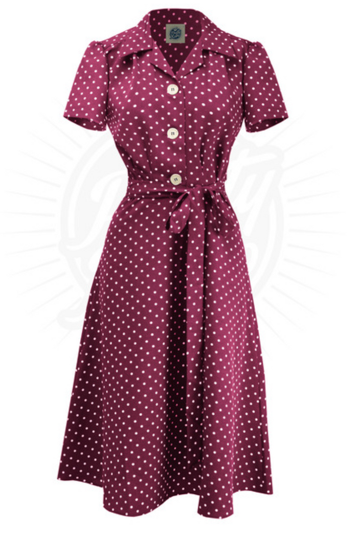 Hemdblusenkleid Pretty 40's Polka, Wine