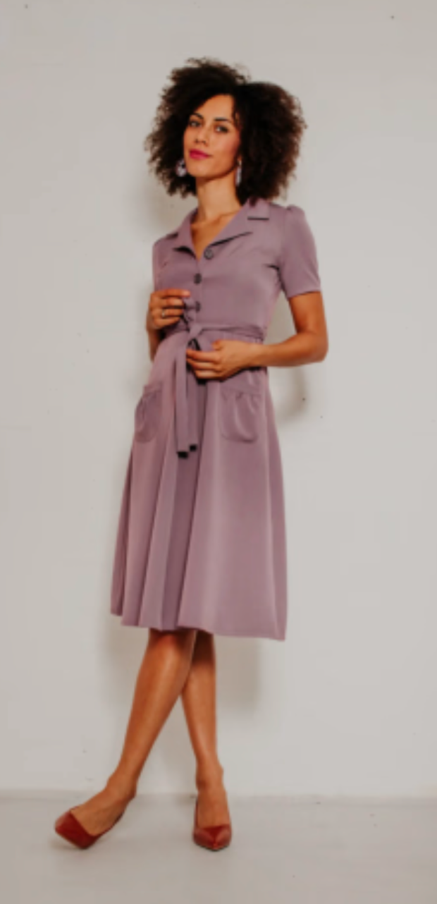 Hemdblusenkleid Revers Tricot 40's, Flieder