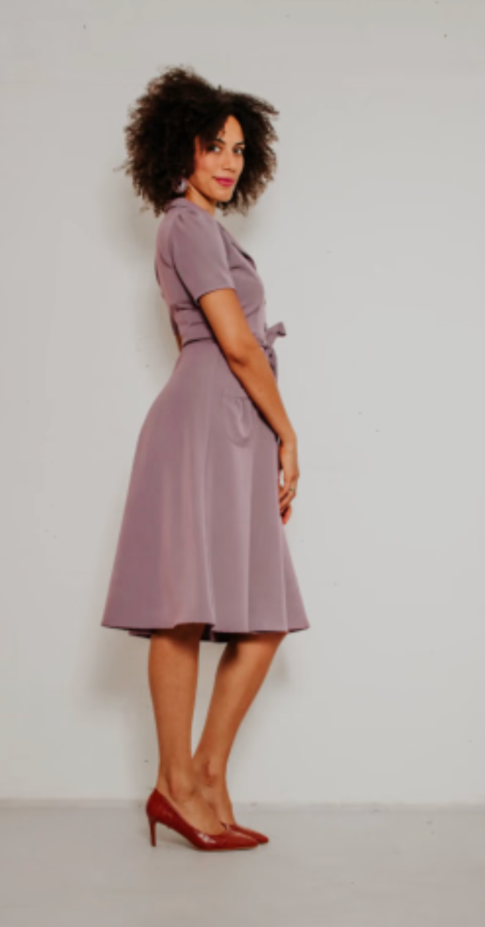 Hemdblusenkleid Revers Tricot 40's, Flieder