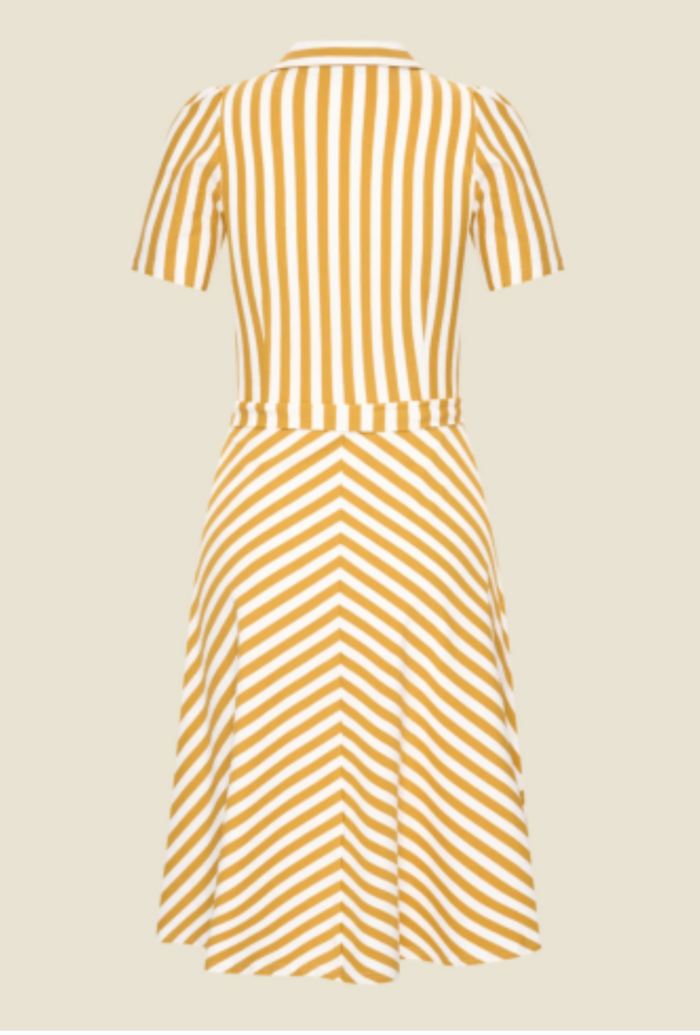 Hemdblusenkleid Revers Tricot, Senfgelb-Ivory-Gestreift