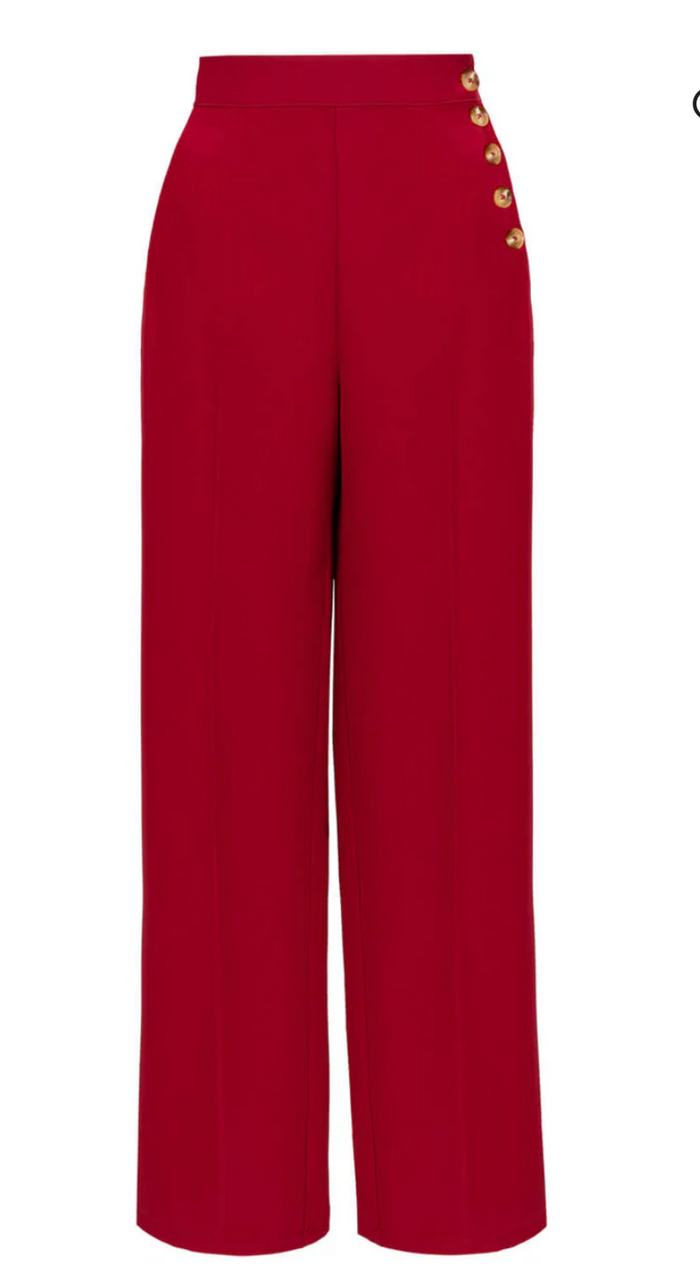 High Waist Marlenehose Ginger, 40's, Dunkelrot, Plus Size