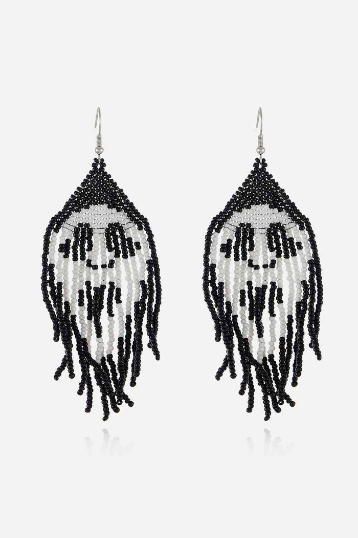 Intricate Black & White Beaded Dangle Earrings for Statement Style