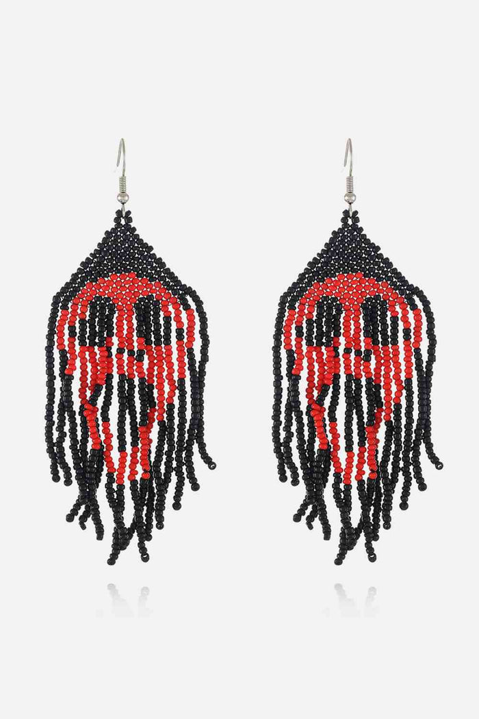 Intricate Black & White Beaded Dangle Earrings for Statement Style