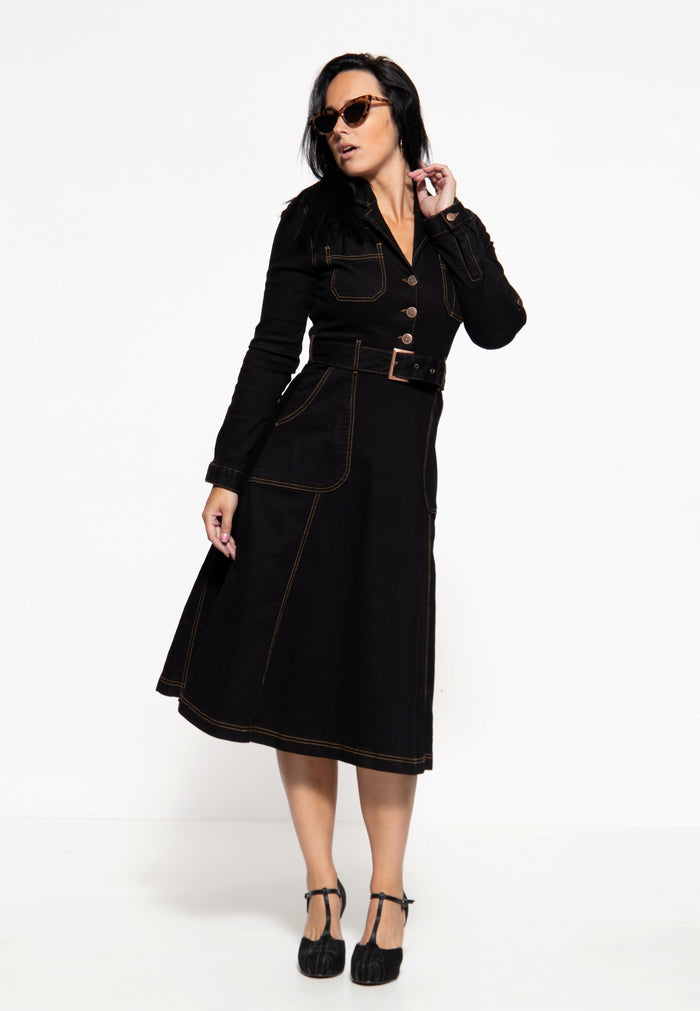 Jeanskleid Workwear Swingdress, Schwarz