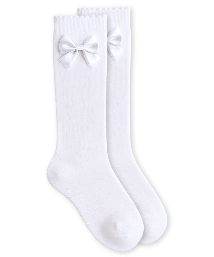 Jefferies Socks Satin Bow Scalloped Top Cotton Knee High Socks
