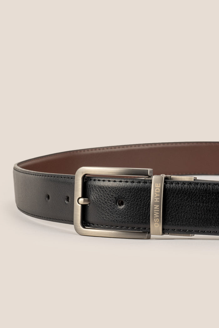 Men’s Jim reversible leather belt in black and brown, crafted from premium leather for elegant and versatile wear.