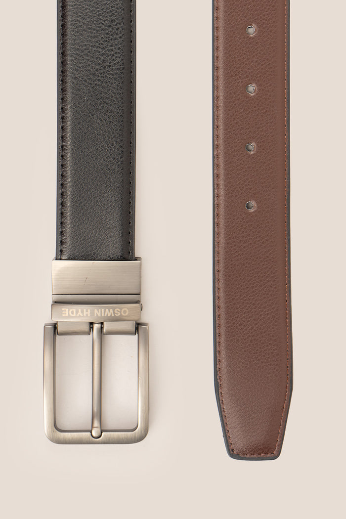 Men’s Jim reversible leather belt in black and brown, crafted from premium leather for elegant and versatile wear.