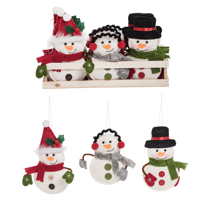 A set of Jingle Snowman ornaments.