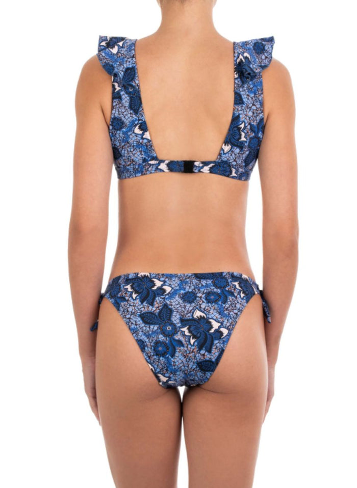 Bikini Emmanuela Swimwear Joanna V Neck Ruffled Bikini Blue Floral Apoella