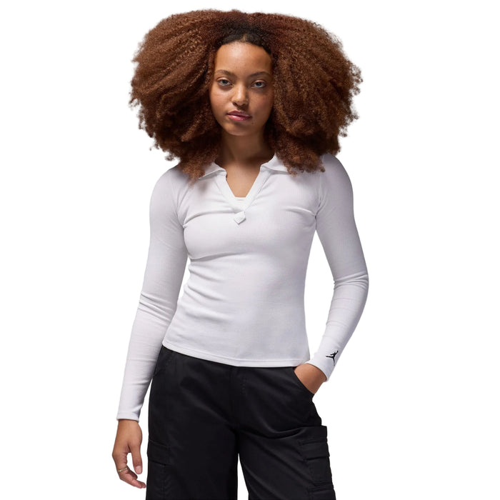 Jordan Long Sleeve White Knit Fitted Top