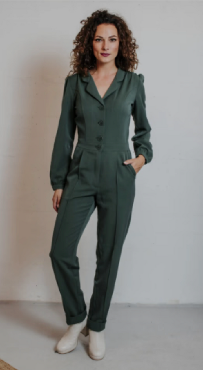 Jumpsuit Longsleeve Green Gabardine, Grün