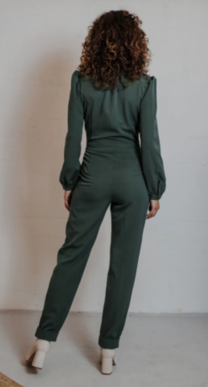Jumpsuit Longsleeve Green Gabardine, Grün