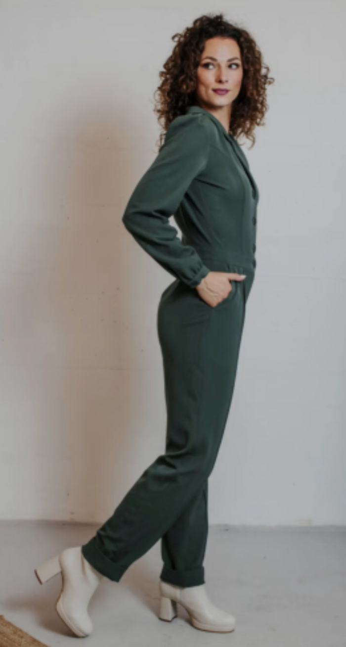 Jumpsuit Longsleeve Green Gabardine, Grün