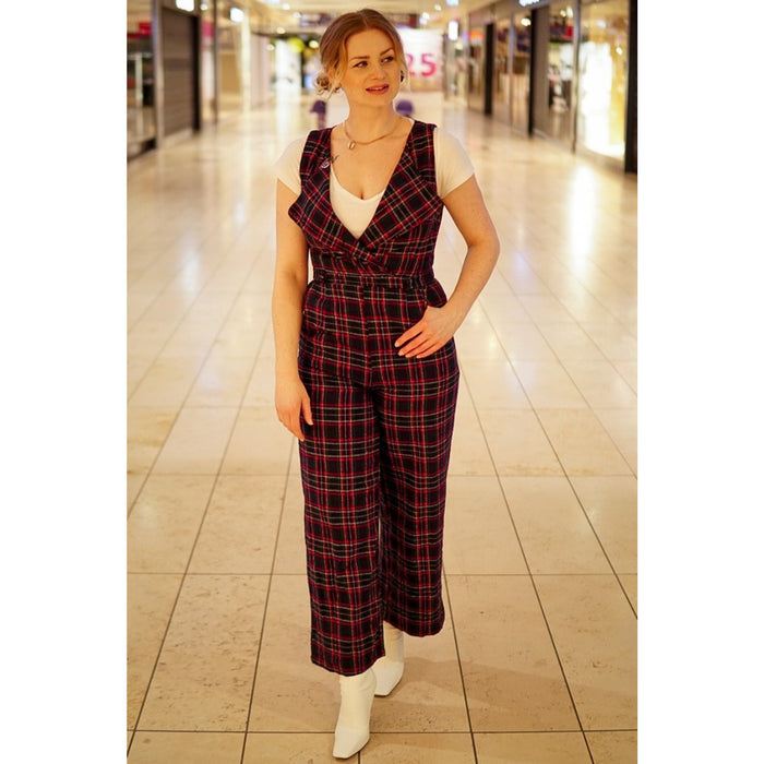 Jumpsuit Sylvia, Navy-Tartan, Plus Size