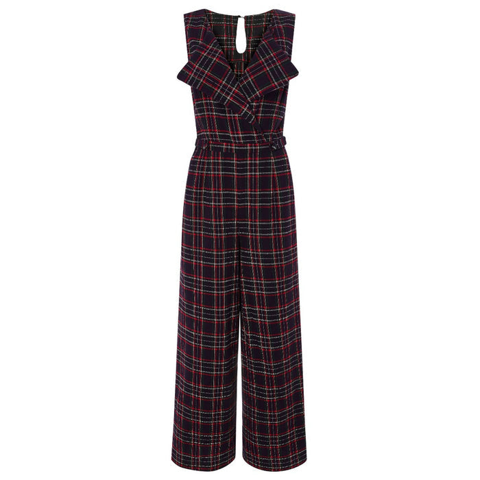 Jumpsuit Sylvia, Navy-Tartan, Plus Size