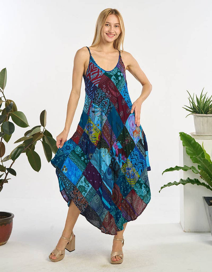 Kathmandu Patchwork Harem Midi Dress ~ Blue