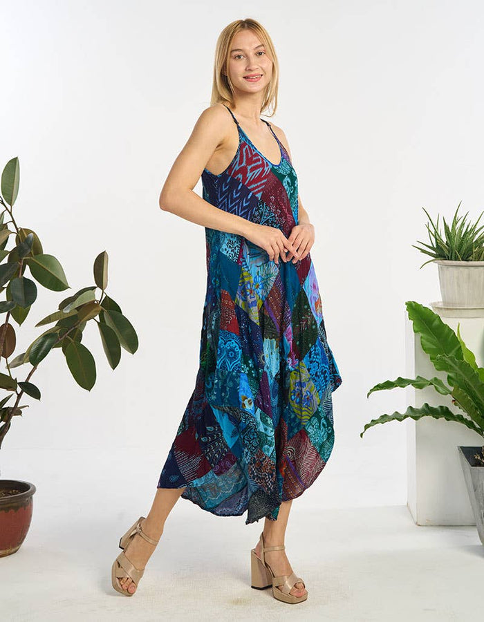Kathmandu Patchwork Harem Midi Dress ~ Blue