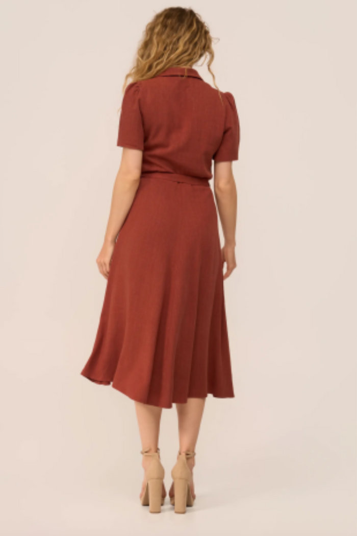 Kleid Revers Leinen-Midikleid, 40's in Terracotta, Plus Size