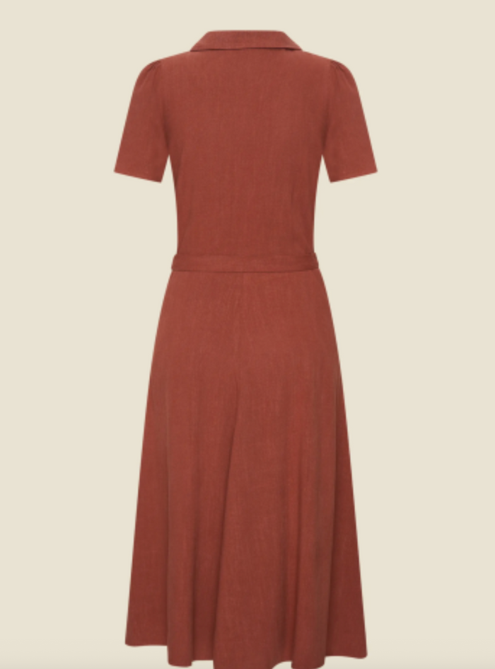 Kleid Revers Leinen-Midikleid, 40's in Terracotta, Plus Size
