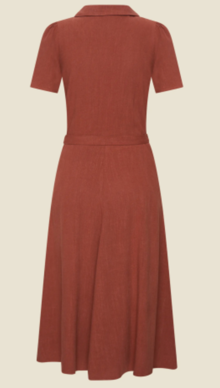 Kleid Revers Leinen-Midikleid, 40's in Terracotta