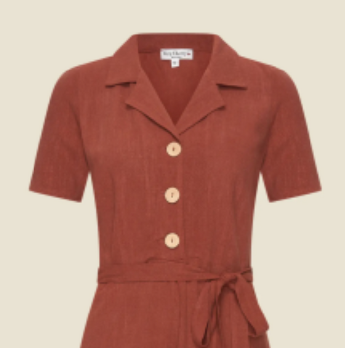 Kleid Revers Leinen-Midikleid, 40's in Terracotta