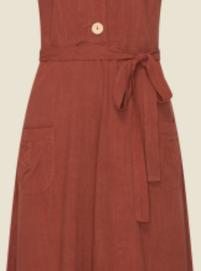 Kleid Revers Leinen-Midikleid, 40's in Terracotta